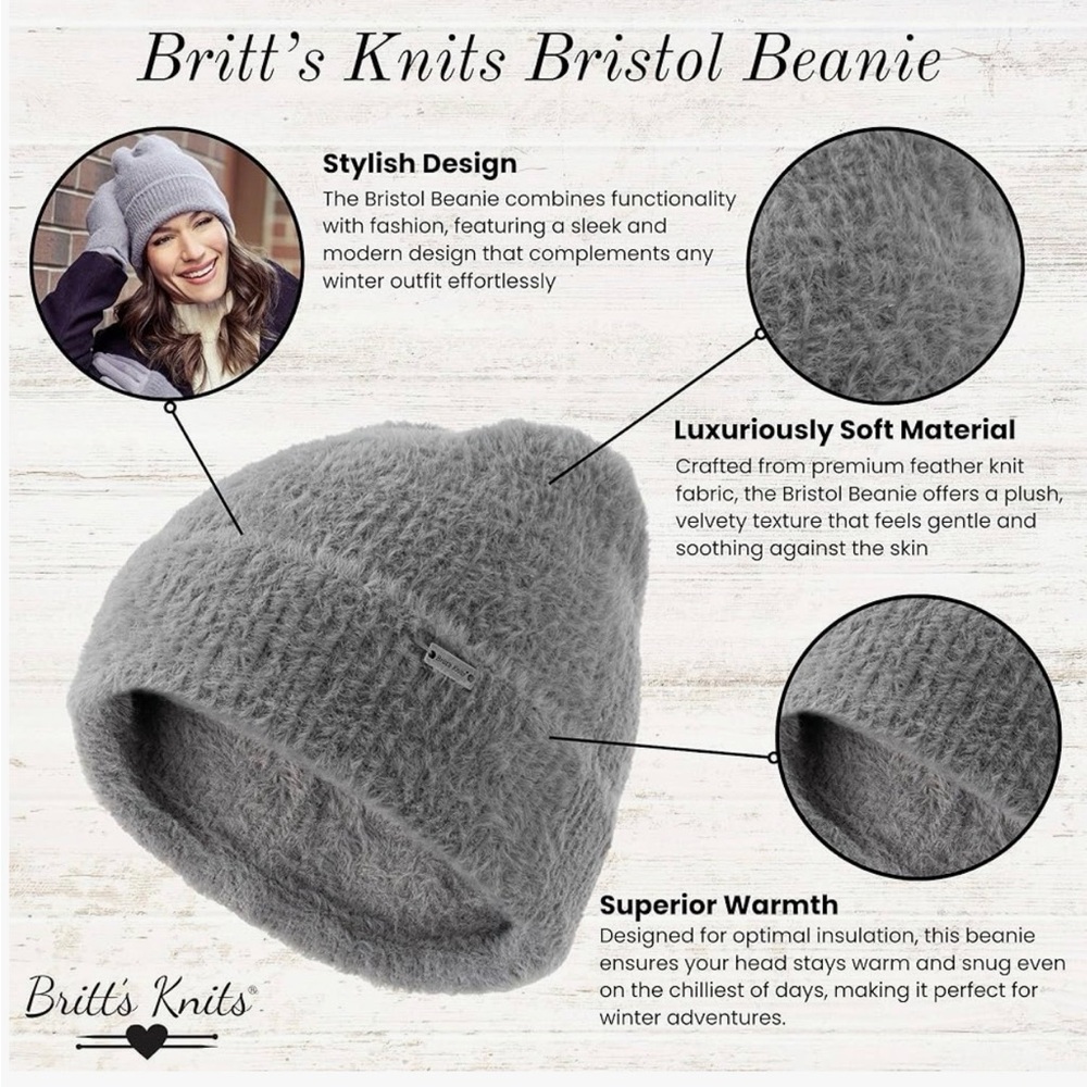 Bristol Knit Gray Fuzzyโ Beanie Soft Cozy Winter Hat One Size (0687)